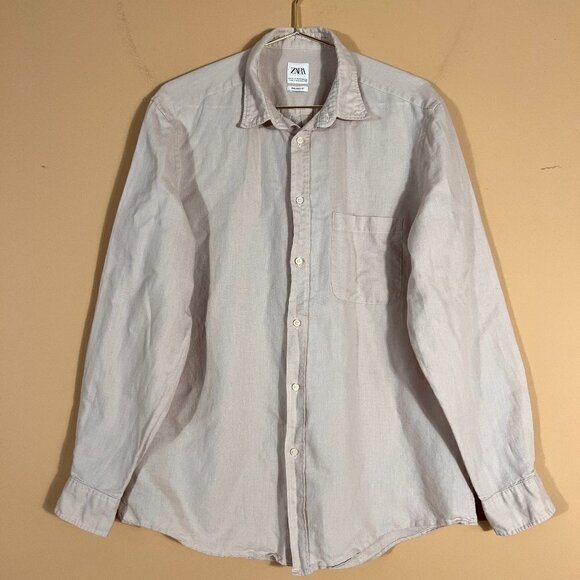 ZARA Mens Relaxed Fit Linen Blend Button Down Shirt - Picture 1 of 9